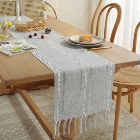 Chemin de Table Chemin de Table en Macramé avec Glands, Chemin de Table Vintage pour Maison Ferme Table à Manger Moderne Décor de Table (gris 33x228cm)