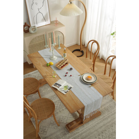 Chemin de Table Chemin de Table en Macramé avec Glands, Chemin de Table Vintage pour Maison Ferme Table à Manger Moderne Décor de Table (gris 33x228cm)