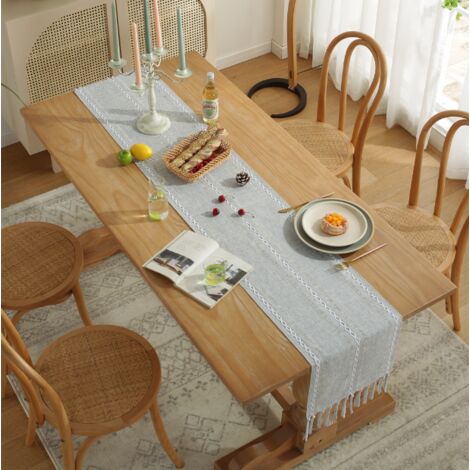 Chemin de Table Chemin de Table en Macramé avec Glands, Chemin de Table Vintage pour Maison Ferme Table à Manger Moderne Décor de Table (gris 33x228cm)