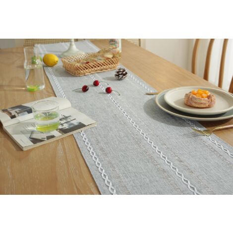 Chemin de Table Chemin de Table en Macramé avec Glands, Chemin de Table Vintage pour Maison Ferme Table à Manger Moderne Décor de Table (gris 33x228cm)