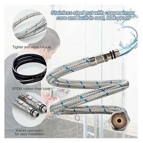 Lot De 2 Tuyaux Flexibles Pour Robinet De Cuisine G3/8 X M10 X 60 Cm Tube De Raccordement Flexible Pour Robinet De Lavabo De Salle De Bain 97506133