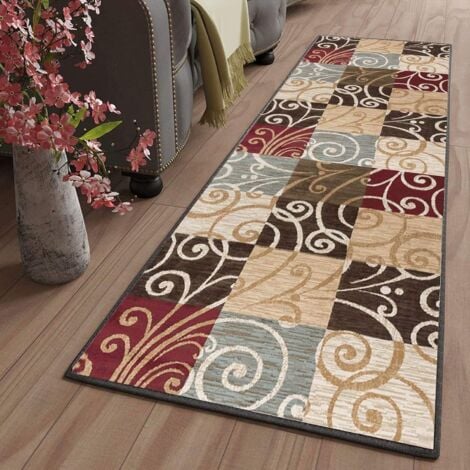 Tapis Cuisine Devant evier Tapis de Couloir Lavable antiderapant Long Absorbant Moderne Motifs Géométriques Tapis de Salon Chambre pour Les Chambres Jeunes Adulte Fille Garcon Rouge 40x60cm
