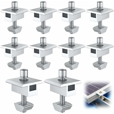 Support et fixation de panneau solaire--10 Pièces Support de Panneau Solaire en Aluminium, Bornes Centrales en Forme de T, Fixation de Panneau Solaire PV, Support de Montage Central Sur le Toit, pour 