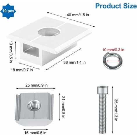 Support et fixation de panneau solaire--10 Pièces Support de Panneau Solaire en Aluminium, Bornes Centrales en Forme de T, Fixation de Panneau Solaire PV, Support de Montage Central Sur le Toit, pour 