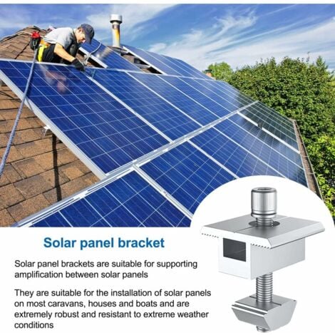 Support et fixation de panneau solaire--10 Pièces Support de Panneau Solaire en Aluminium, Bornes Centrales en Forme de T, Fixation de Panneau Solaire PV, Support de Montage Central Sur le Toit, pour 