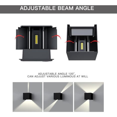 Applique murale LED 12 W moderne 3000 K réglable avec angle de faisceau, étanche IP65, montage en aluminium, applique murale LED pour couloir, salon, chambre à coucher, jardin (Blanc froid faisceau )
