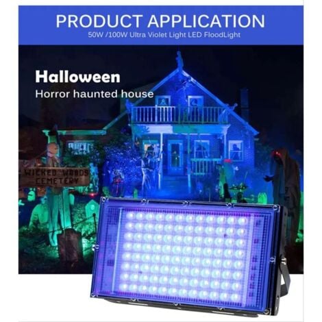 Projecteur UV LED 300W Lumière Noire IP65 Imperméable, Lampe LED Ultra-violet, Eclairage à Effet pour Aquarium, Soirée, Peinture Fluo, affiche fluorescente, Néon, Bar, Fête