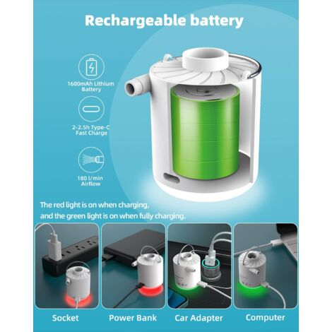 Gonfleur électrique Rechargeable Portable - Pompe à Air Avec LED Pour Matelas, Piscine
