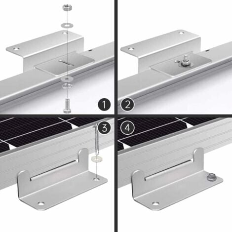 Support et fixation de panneau solaire,4 Pièces Panneaux Solaires en Z Supports pour Montage Panneau Solaire, Support Z avec écrous et Vis pour Camping-car