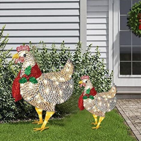Autre décoration pour Noël,Poulet lumineux de Noël, poulet lumineux de Noël avec écharpe, décoration de Noël pour la pelouse des animaux, décoration de poulet lumineuse de Noël