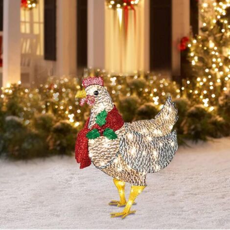 Autre décoration pour Noël,Poulet lumineux de Noël, poulet lumineux de Noël avec écharpe, décoration de Noël pour la pelouse des animaux, décoration de poulet lumineuse de Noël