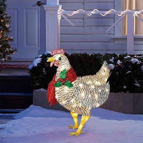 Autre décoration pour Noël,Poulet lumineux de Noël, poulet lumineux de Noël avec écharpe, décoration de Noël pour la pelouse des animaux, décoration de poulet lumineuse de Noël