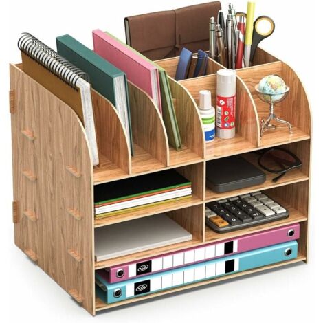 Organiseur De Bureau En Bambou Avec Tiroir - Porte-stylos, Ciseaux, Documents A5 - 24,5x15x11 Cm