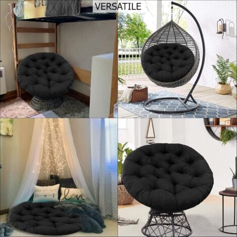 Coussin de Chaise - Coton Épais Doux Rembourré Sol Siège Standard 60cm Chaise Ronde Balançoire Chaise Patio Den Collège Dortoir - Noir