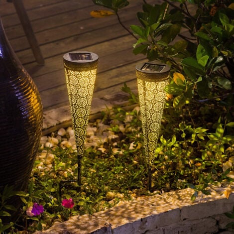 Lampe Solaire Jardin 2 Piècfr, IP65 étanche Lampe Solaire Exterieur Decorative, Lampe Solaire Exterieur Jardin pour Chemins Allée Terrasse Pelouse [Classe énergétique A++]