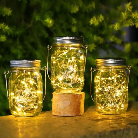 3 Pièces Lanternes Solaire Exterieur - 30LED Lampe Solaire Exterieur Jardin, IP65 Imperméable Lanterne Exterieur, Mason Jar Lampe Solaire Suspendues pour Jardin Arbre Terrasse Décoration(Blanc chaud)