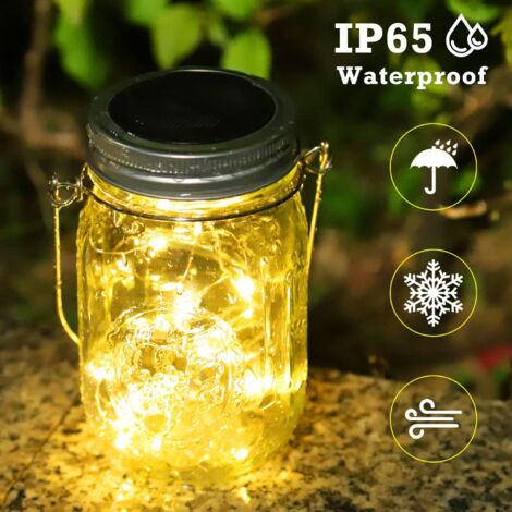 3 Pièces Lanternes Solaire Exterieur - 30LED Lampe Solaire Exterieur Jardin, IP65 Imperméable Lanterne Exterieur, Mason Jar Lampe Solaire Suspendues pour Jardin Arbre Terrasse Décoration(Blanc chaud)
