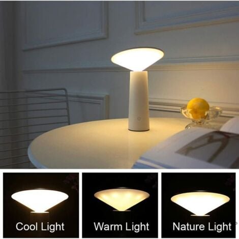 LED Lampe de Table Sans Fil, USB Lampe de Bureau Rechargeable, Lampe de Chevet Tactile Dimmable Sans Câble, 3 Couleurs, Pour Intérieur/Extérieur, Restaurant, Bar, IP54, Blanc