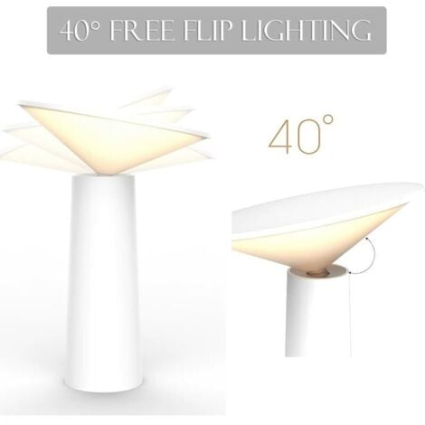 LED Lampe de Table Sans Fil, USB Lampe de Bureau Rechargeable, Lampe de Chevet Tactile Dimmable Sans Câble, 3 Couleurs, Pour Intérieur/Extérieur, Restaurant, Bar, IP54, Blanc