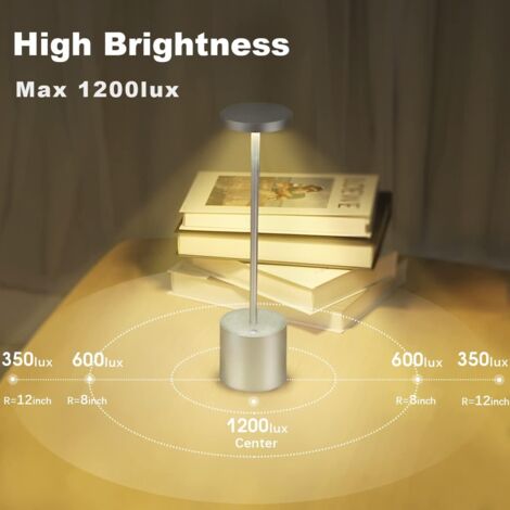Lampe de bureau，Lampe de table sans fil rechargeable, 3600mAh lampe de bureau LED en métal design charge usb, 3 modes de couleur, pour chevet, exterieur, terrasse, restaurant