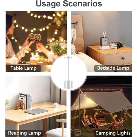 Lampe de bureau，Lampe de table sans fil rechargeable, 3600mAh lampe de bureau LED en métal design charge usb, 3 modes de couleur, pour chevet, exterieur, terrasse, restaurant