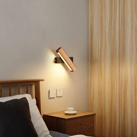 Applique Murale LED, 4W 400LM Applique Murale Intérieure en Bois Rotative à 360°, Applique Murale Blanc Chaud 3000K pour Chambre, Salon, Bureau, Couloir