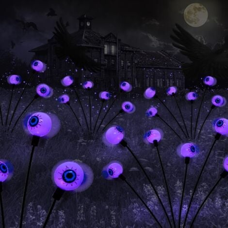 Décorations d'extérieur pour Halloween - 12 LED - Globes oculaires effrayants - Lumière de luciole se balançant avec décoration magique de fête d'Halloween - Lumières solaires d'Halloween pour l'extér