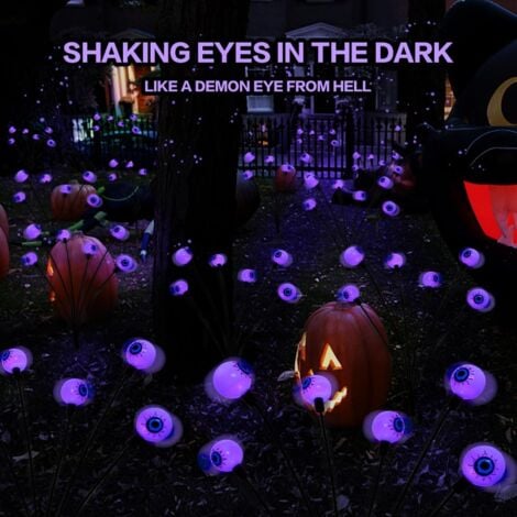 Décorations d'extérieur pour Halloween - 12 LED - Globes oculaires effrayants - Lumière de luciole se balançant avec décoration magique de fête d'Halloween - Lumières solaires d'Halloween pour l'extér