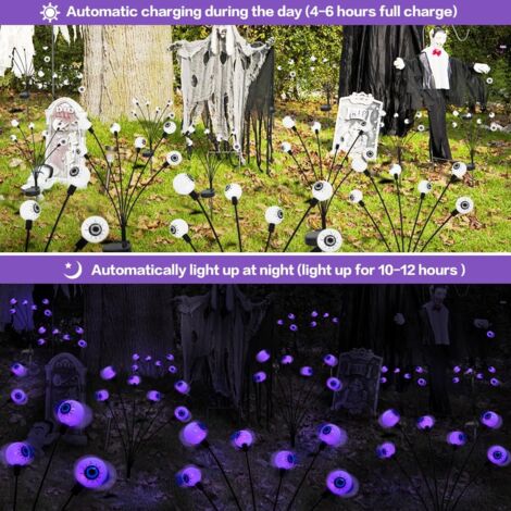 Décorations d'extérieur pour Halloween - 12 LED - Globes oculaires effrayants - Lumière de luciole se balançant avec décoration magique de fête d'Halloween - Lumières solaires d'Halloween pour l'extér