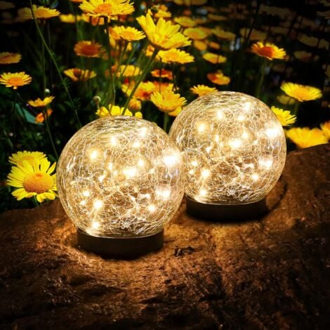Lampe Solaire Exterieur, Lampe Solaire Jardin 2 Pièces, IP65 Étanche Boule Solaire Exterieur Jardin, Lampe Solaire Exterieur Jardin pour Paysage, Passerelle, Pelouse, Étapes, Terrasses