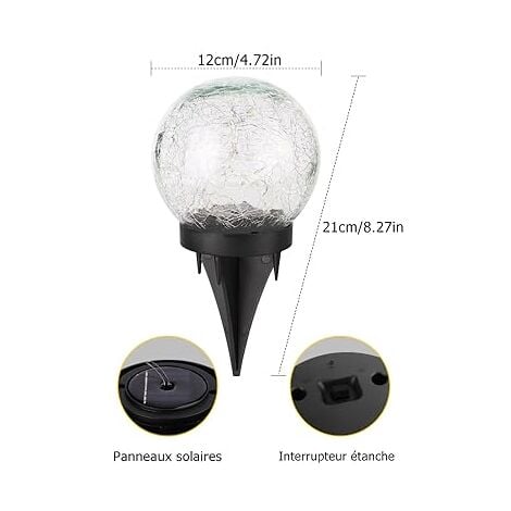 Lampe Solaire Exterieur, Lampe Solaire Jardin 2 Pièces, IP65 Étanche Boule Solaire Exterieur Jardin, Lampe Solaire Exterieur Jardin pour Paysage, Passerelle, Pelouse, Étapes, Terrasses