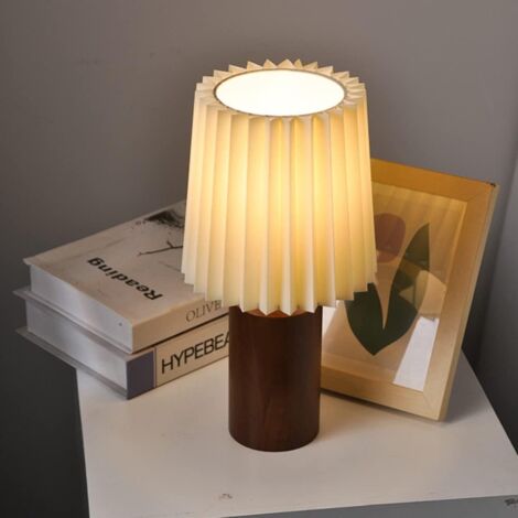 Lampe De Table Plissée Lampe De Chevet Moderne Avec Socle En Bois Lampe De Lecture De Bureau Pour Chambre Salon Dortoir