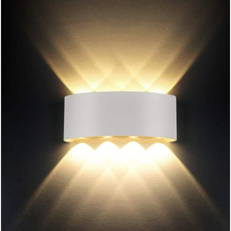 Applique Murale Moderne IP65 Imperméable à l'eau 8W LED Appliques Murales aluminium Lampe Murale Interieur pour le salon chambre Hall Escalier Pathway (Lumière blanche chaude, coquille blanche) [Class