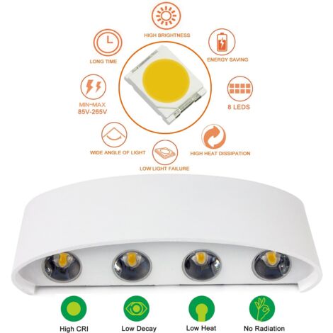 Applique Murale Moderne IP65 Imperméable à l'eau 8W LED Appliques Murales aluminium Lampe Murale Interieur pour le salon chambre Hall Escalier Pathway (Lumière blanche chaude, coquille blanche) [Class