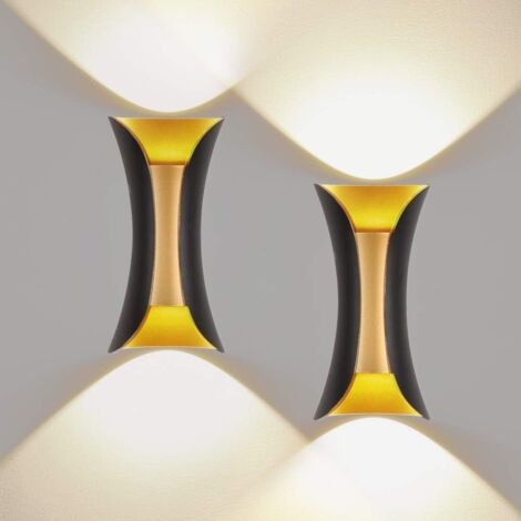 2 Pack Applique Murale Interieur/Exterieur 10W Applique Murale Extérieur 3000K Blanc Chaud Lampe Murale Etanche IP65 pour Salon Chambre [Classe énergétique A+]