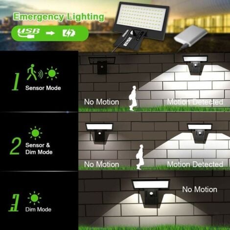 Lampe Solaire Exterieur, 2600mAh Détecteur de Mouvement Éclairage Solaire Extérieur Étanche Sans Fil Lampe de Sécurité Lampe Mural pour Jardin(Pile Remplaçable)