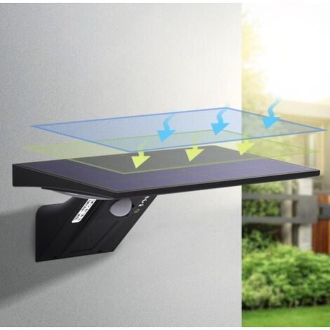 Lampe Solaire Exterieur, 2600mAh Détecteur de Mouvement Éclairage Solaire Extérieur Étanche Sans Fil Lampe de Sécurité Lampe Mural pour Jardin(Pile Remplaçable)