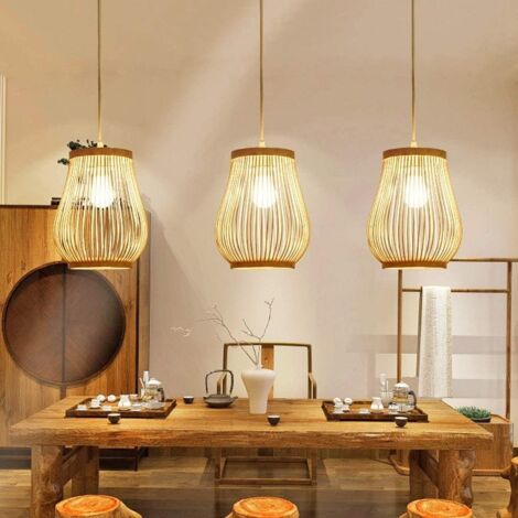 Suspension, Rétro Gourde Couloir Lampe Tissé Lanterne Simple Lumière Plafonnier Pendentifs Luminaire Suspendu Éclairage avec Forme Rotin pour Teahouse Salle À Manger Patio en Beige, 7.87 pouces/20cm