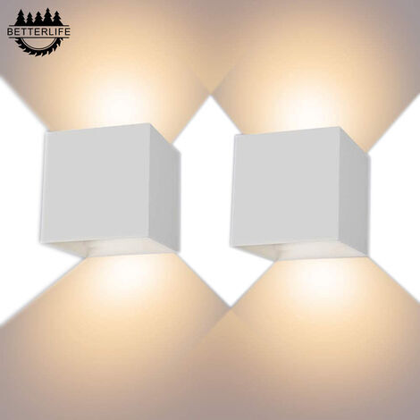 Applique Murale 12W, 2pcs 3000K LED Applique Murale Extérieure/Intérieure, Applique Murale Extérieure Réglable, Applique Murale Intérieure IP65 Étanche pour Chambre, Couloir Maison Salon (Blanc)
