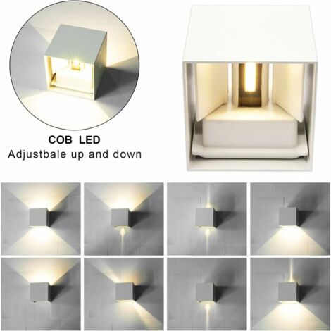 Applique Murale 12W, 2pcs 3000K LED Applique Murale Extérieure/Intérieure, Applique Murale Extérieure Réglable, Applique Murale Intérieure IP65 Étanche pour Chambre, Couloir Maison Salon (Blanc)
