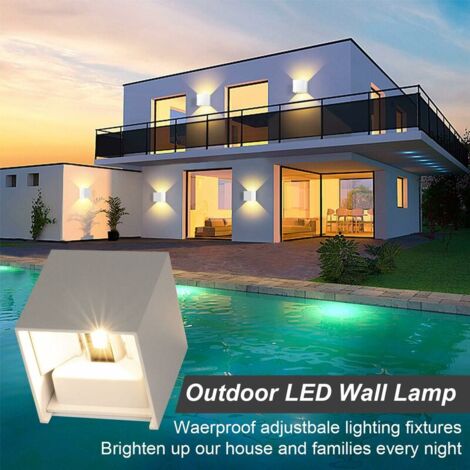 Applique Murale 12W, 2pcs 3000K LED Applique Murale Extérieure/Intérieure, Applique Murale Extérieure Réglable, Applique Murale Intérieure IP65 Étanche pour Chambre, Couloir Maison Salon (Blanc)