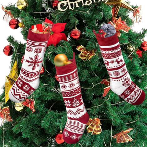 Chaussettes Noël Lot De 3 - Laine Tricotée Avec Étiquettes Nominatives DIY