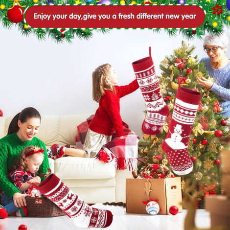 Grande Chaussette De Noël Tricotée 46 Cm - Bas De Cheminée Pour Enfants - Décoration De Noël Blanche Ou Colorée