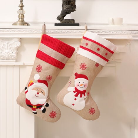 Chaussettes De Noël - 4Grandes - Design Père Noël - 40x24cm - Matériaux De Haute Qualité - Décoration Intérieure - Maison