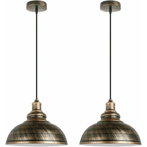 Lot de 2 Suspension Luminaire Industrielle Lustre Plafonnier Vintage E27 Rétro Métal Lampe de de Plafond pour Cuisine Salle à Manger Salon Restaurant, Diamètre 29 cm (Rouille Cuivre) [Classe énergétiq