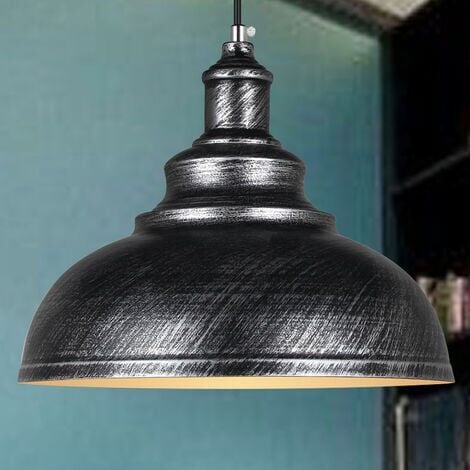 Suspension Luminaire Industrielle Lustre Plafonnier Vintage E27 Rétro Métal Lampe de de Plafond pour Cuisine Salle à Manger Salon Restaurant, Diamètre 29 cm (Couleur Argent)