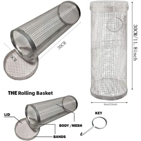 2 Paniers Grill BBQ Acier Inox 304 - Tambours Roulants Pour Légumes & Poisson