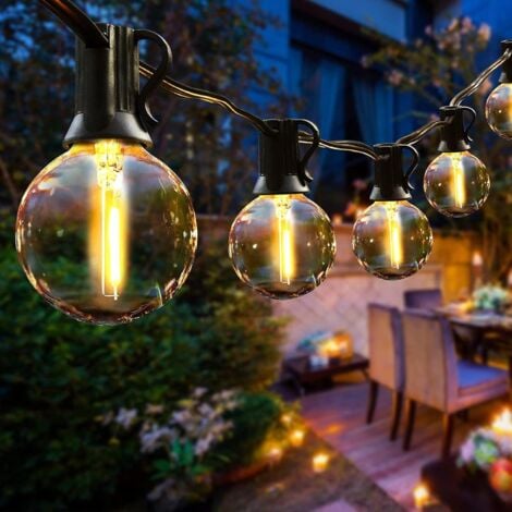 Guirlande lumineuse de Noël Guirlande Lumineuse Extérieure, Guirlande Guinguette Intérieur avec 25 LED ampoules 7.5M IP44 Guirlande Lumière étanche Décoration pour Patio,Café,Jardin,Parti,noël-Blanc C