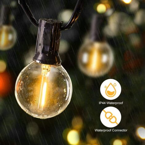Guirlande lumineuse de Noël Guirlande Lumineuse Extérieure, Guirlande Guinguette Intérieur avec 25 LED ampoules 7.5M IP44 Guirlande Lumière étanche Décoration pour Patio,Café,Jardin,Parti,noël-Blanc C
