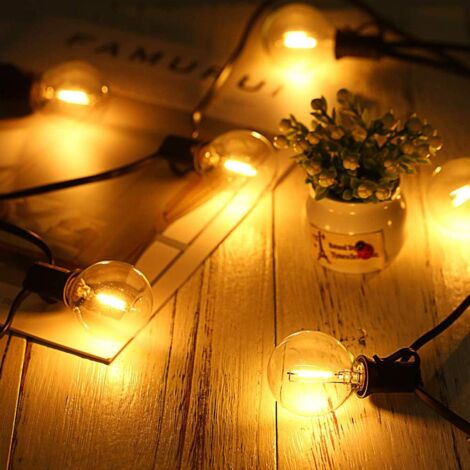 Guirlande lumineuse de Noël Guirlande Lumineuse Extérieure, Guirlande Guinguette Intérieur avec 25 LED ampoules 7.5M IP44 Guirlande Lumière étanche Décoration pour Patio,Café,Jardin,Parti,noël-Blanc C